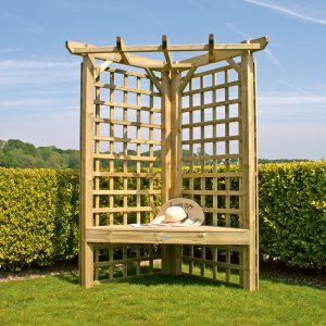 Wooden trellis corner arbour