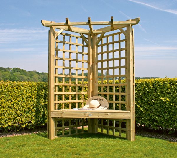 Wooden trellis corner arbour