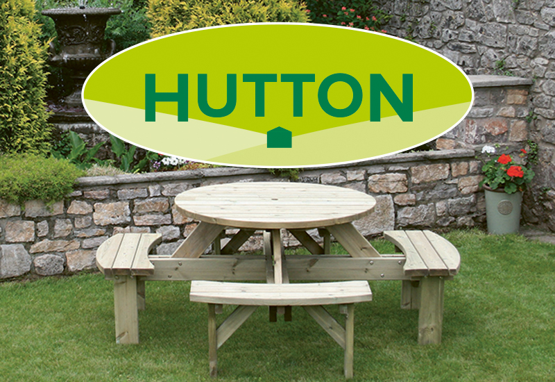 Hutton brand and round picnic table in the garden